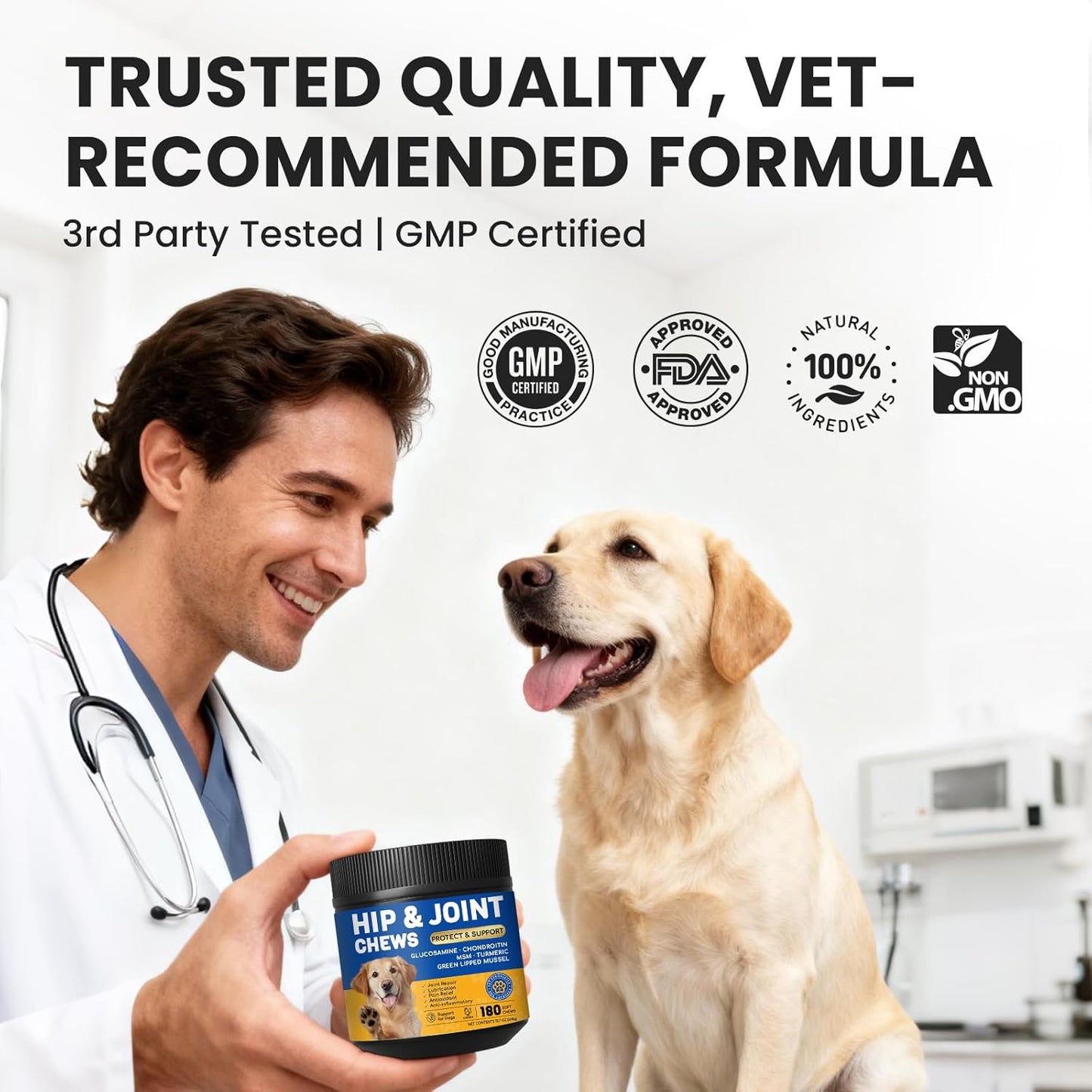 Glucosamine for Dogs Hip and Joint Supplement Chews, Chondroitin Joint Care for Dogs, Joints Chews for Dog, Dog Supplement for Pain Relief - 60-Day Satisfaction Guarantee -180 Ct