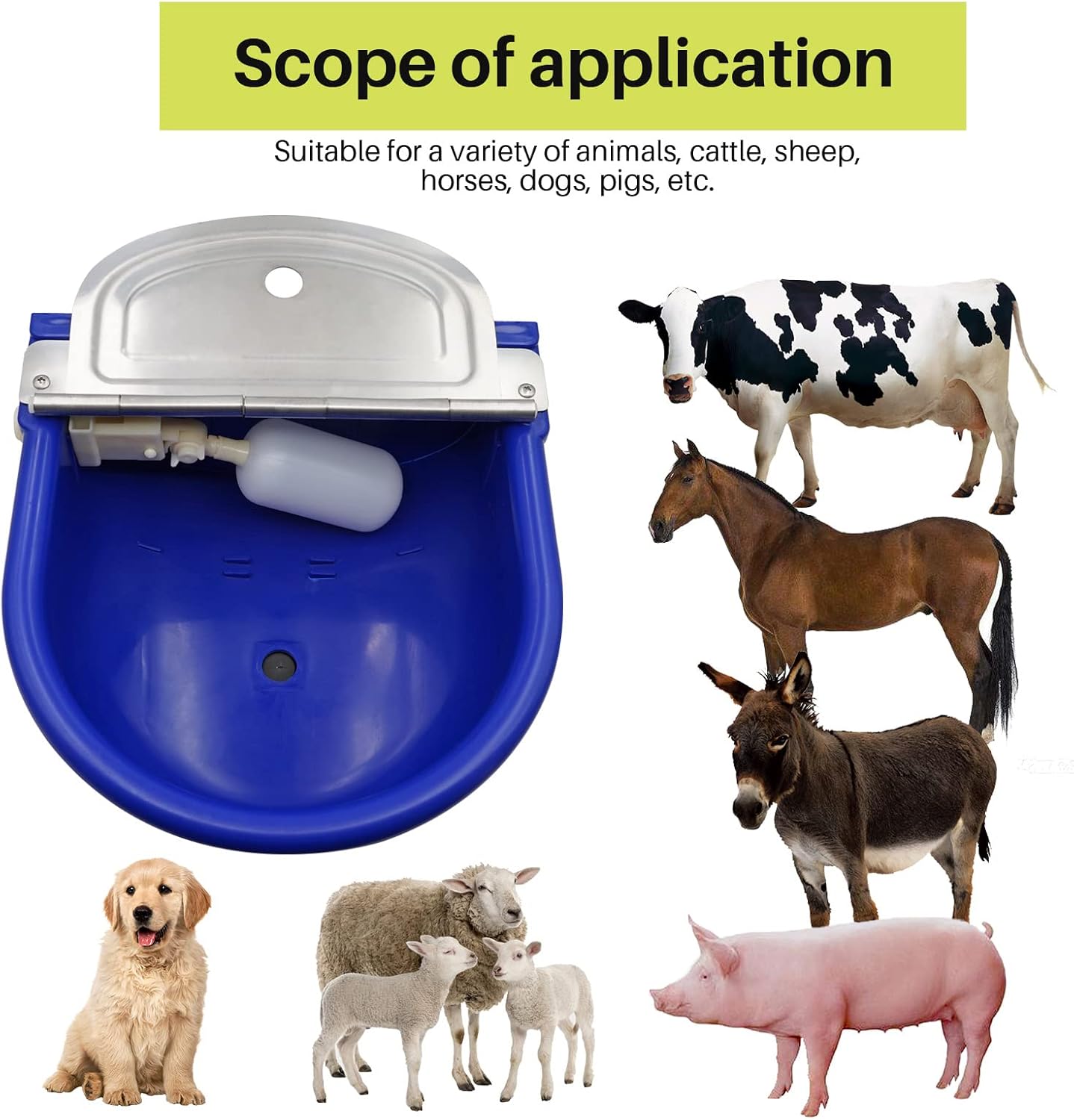 MINYULUA Automatic Waterer Bowl Large Horse Waterer with Float Valve and Drain Plug Automatic Water Feeder Dispenser Bowl for Sheep Dog Horse Cow Pig Plastic (Dark Blue)