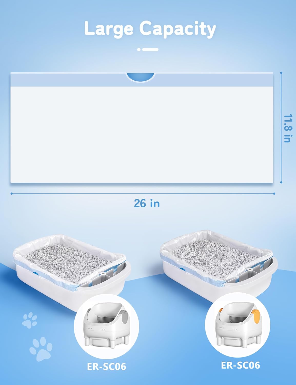 60 Pack Cat Litter Liner, Waste Cat Litter Bags for Thereye SC06 Automatic Litter Box, Drawstring Heavy-Duty Liners, Leak-Resistant, Large 26" × 11.8"