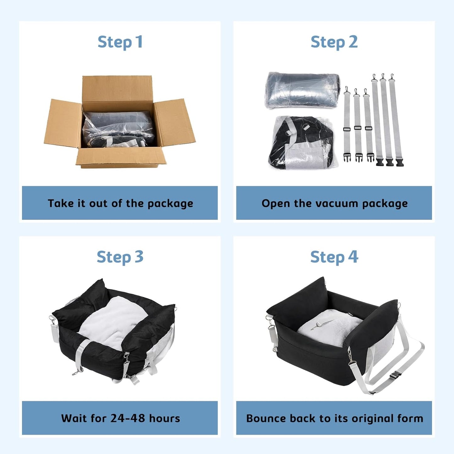 Dog Car Seat for Small Pets - Portable Travel Carrier With Pocket, Memory Foam Filling, Safety Leash - Machine Washable, Waterproof Booster Bed (Grey)