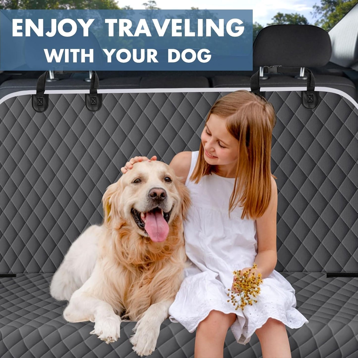 Backseat Cover for Dogs, Waterproof and Non-Slip Pet Bench Seat Covers, Car Seat Protector for Back Seat, Universal Size Rear Car Seat Cover Fits Cars, Trucks and SUVs, M-Charcoal Grey&Grey