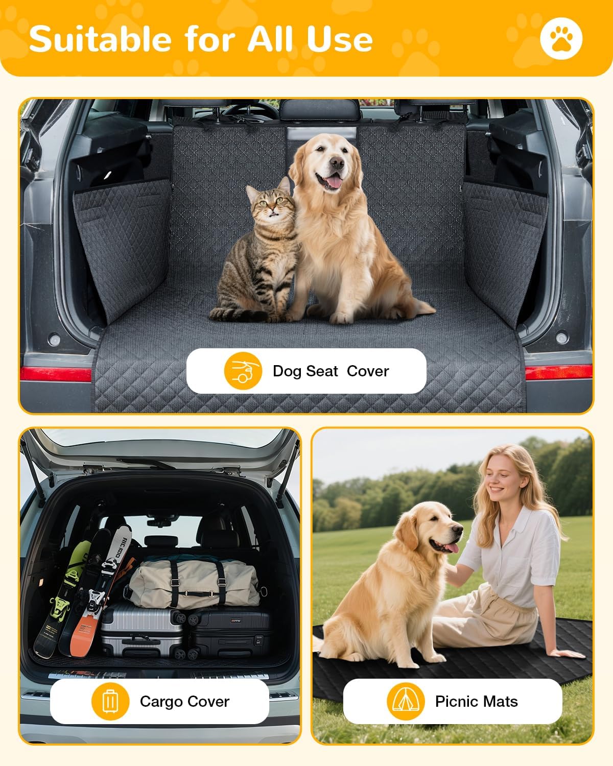 Lekereise SUV Cargo Liner for Dogs - 53.15 * 78.74 inch Waterproof Pet Trunk Cargo Cover Mat for SUVs Sedans Non-Slip Pet Car Seat Protector Universal Fit SUVs Sedans Trunks Vans - Black