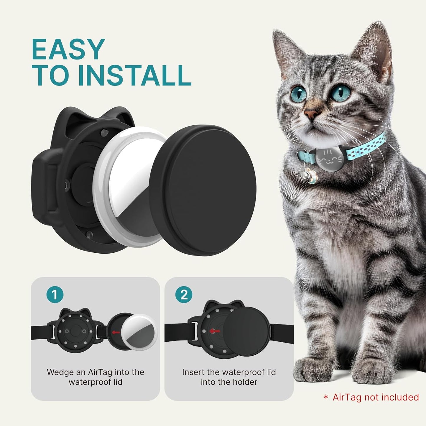 Waterproof Airtag Cat Collar, Breakaway Cat Airtag Collar with Luminous & Reflective Pattern Strap, Lightweight Kitten Collars for Apple Air tag, Hidden Holder for GPS Tracker - Cats, Kittens (9-13")
