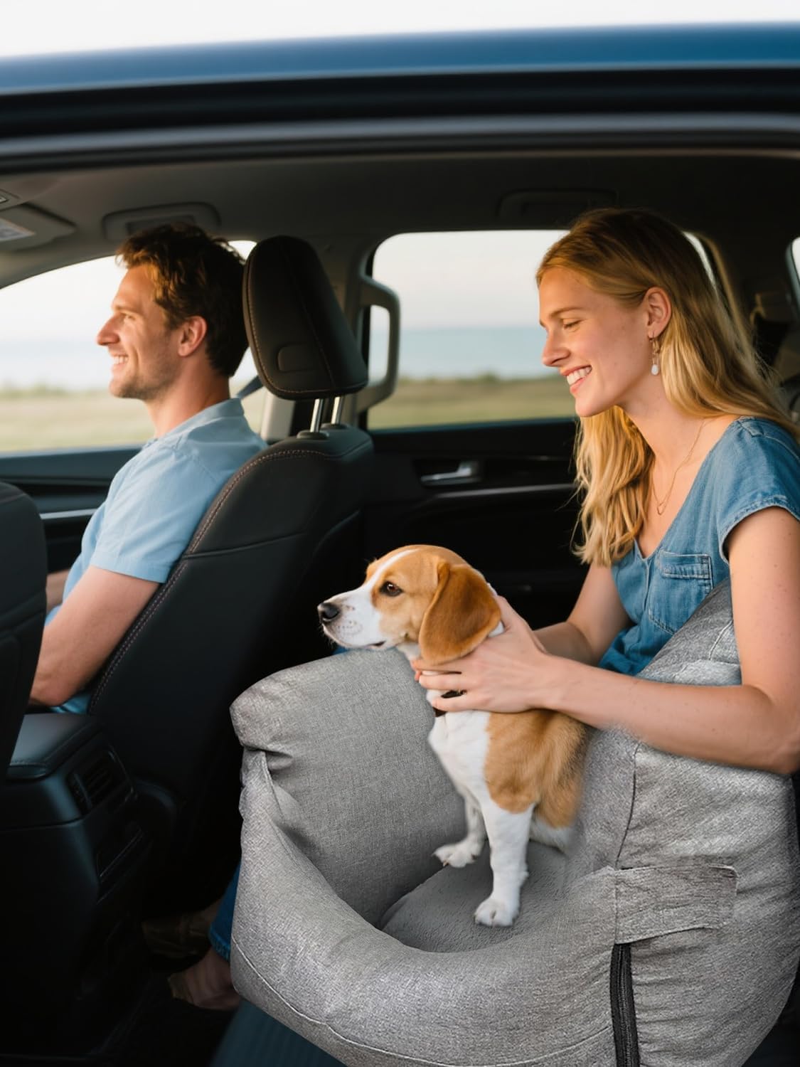 Small Dog Car Seat - Portable Booster carseat with Harness,Detachable Washable Dog Booster Seat Under 19lbs Fits Front & Rear Seats, Soft Pet Car Bed with Storage Pockets and Safety Belt for Travel.