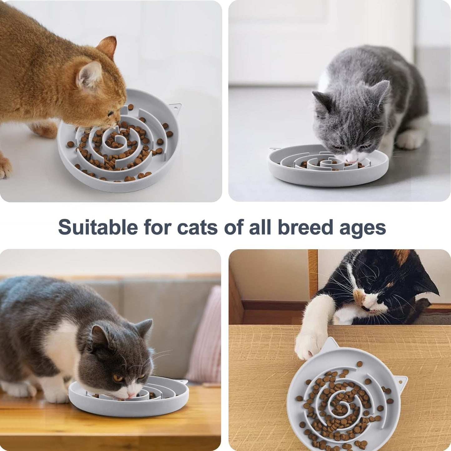 Slow Feeder Cat Bowl, Durable Anti-Gulping Cat Food Bowl for Healthy Digestion, Maze Design Easy to Clean for Wet/Dry Food(Grey)