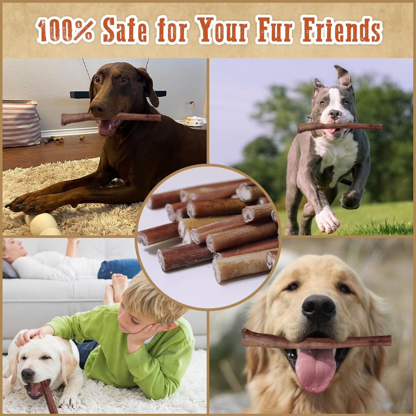 Jumbo Bully Sticks 12" for Large Dogs, 5 Count Natural Beef Dog Chews Long Lasting, Dog Treats Bones for Aggressive Chewers - Single Ingredient