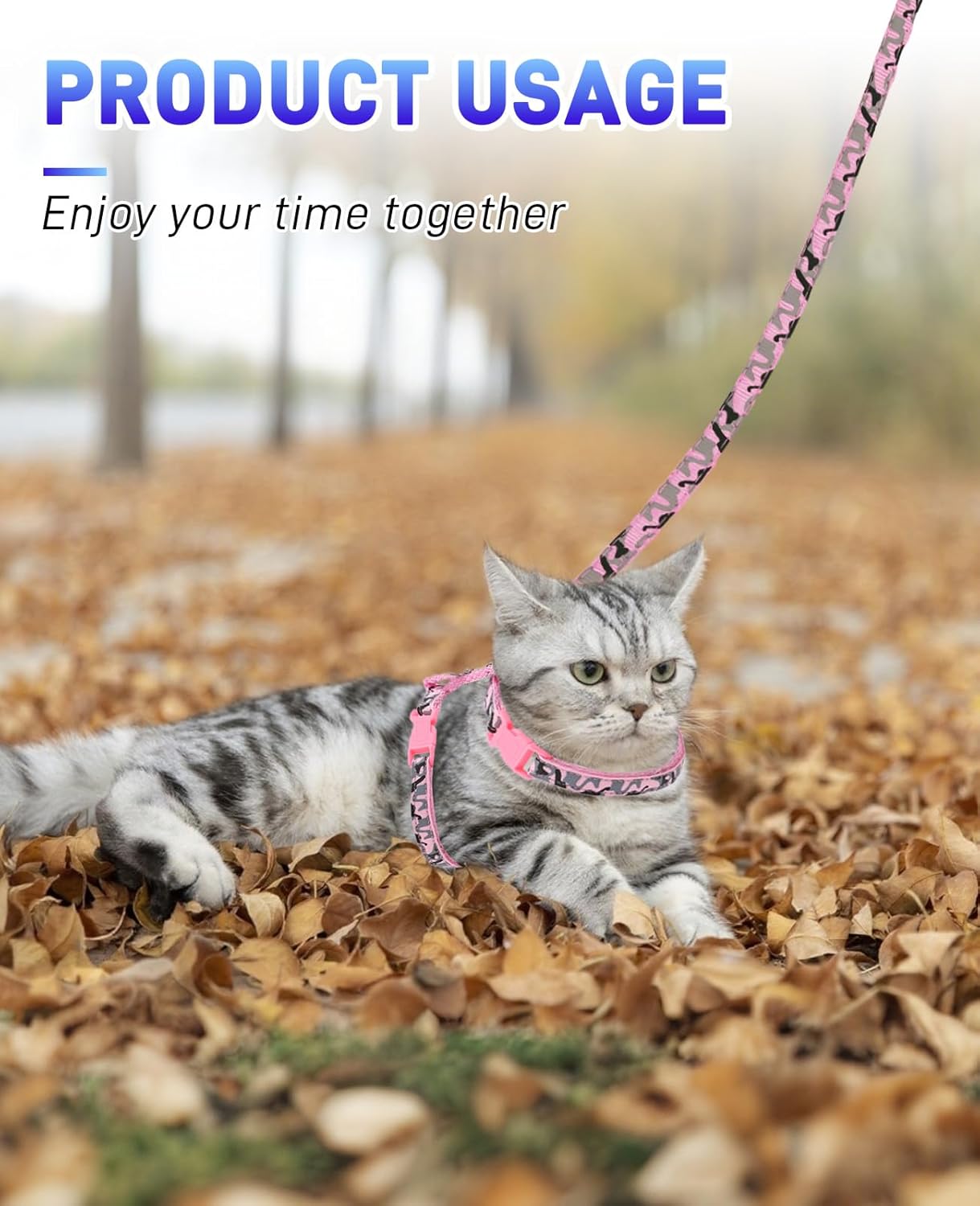 3 Pack Cat Leash and Harness Set, Lightweight Adjustable Collar Escape Proof for Cats