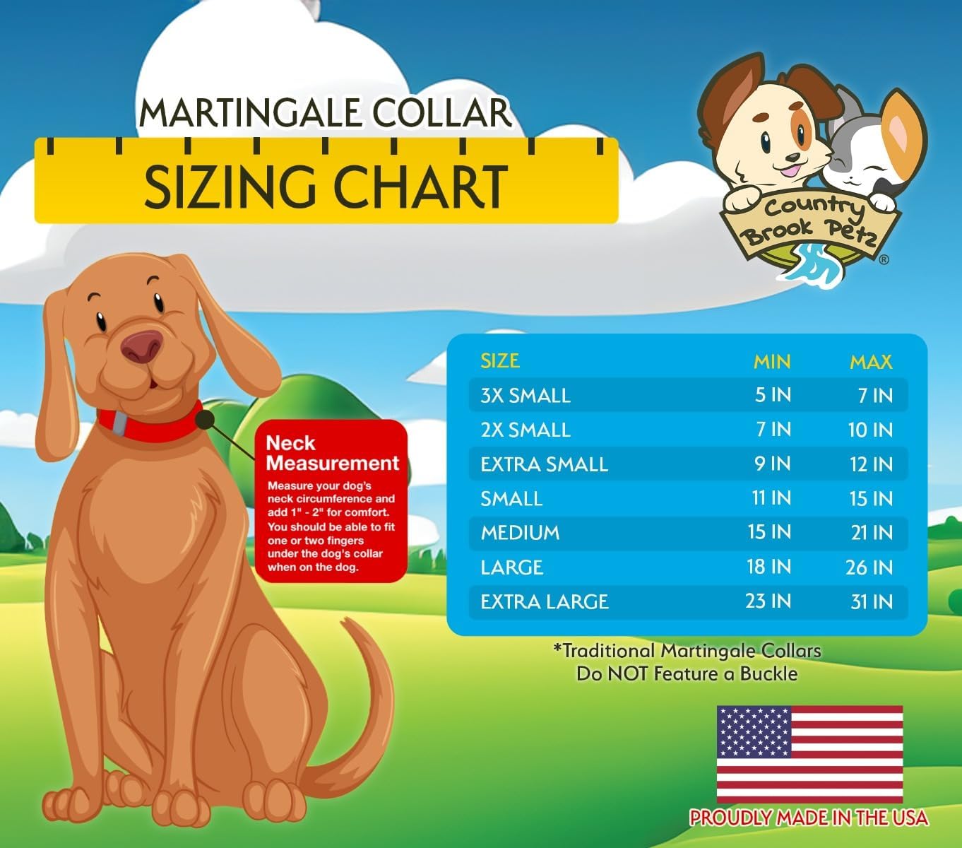 Country Brook Petz - Martingale Dog Collar - Heavy-Duty Training Collar with No Buckle - Service Dog Collar for All Pups - 10+ Cool Colors (Black, 1 Inch, Medium)