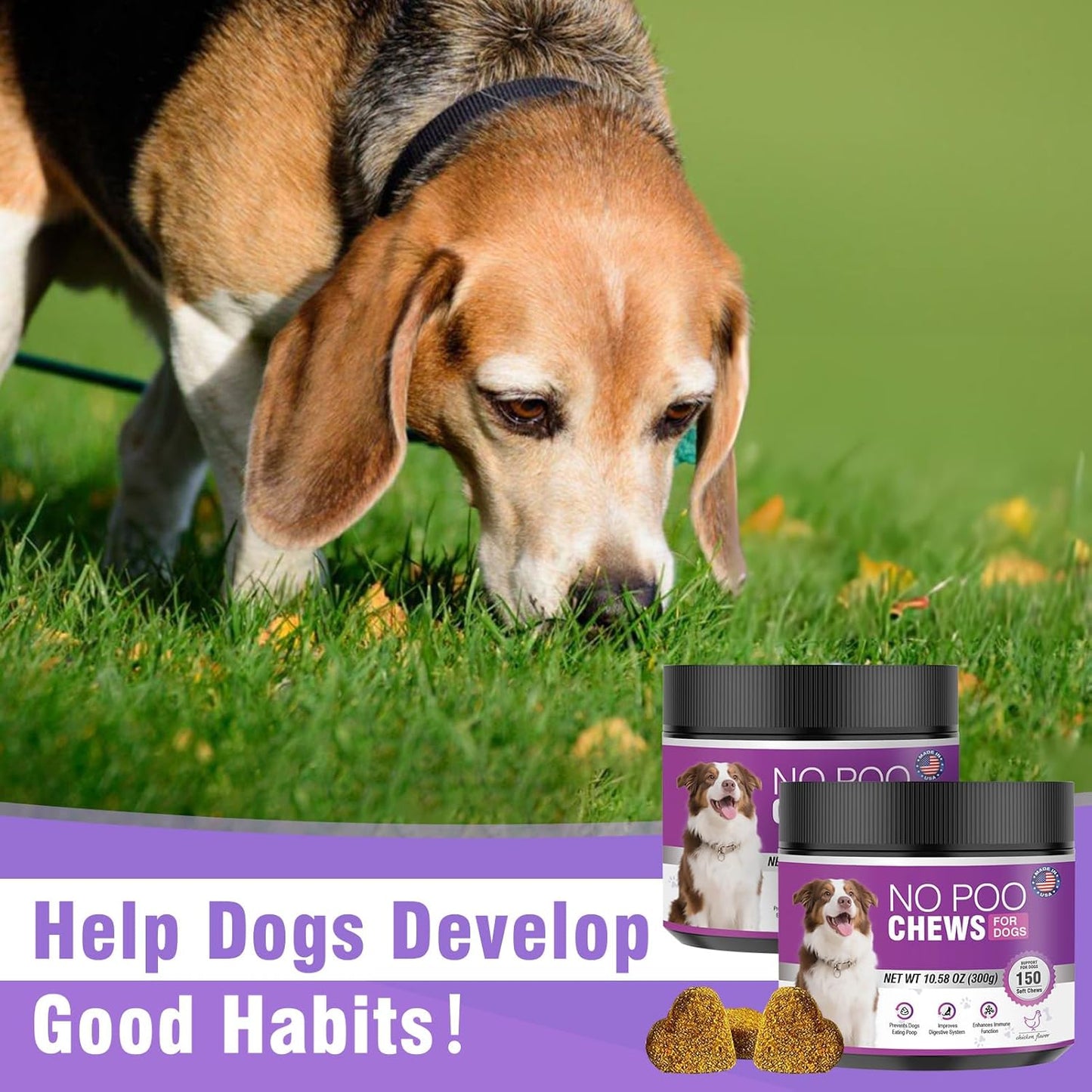 300 Chews No Poo Chews-No Poop Eating Deterrent for Dog-Coprophagia Deterrent for Dogs-Prevent Stop Dogs from Eating Poop Supplement with Digestive Enzymes&Probiotics-Breath Freshener-Chicken Flavor