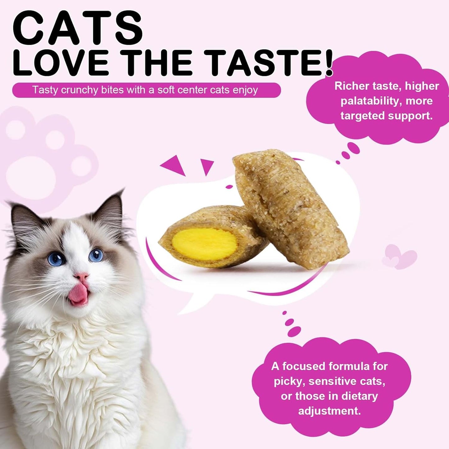 Cat Multivitamin Treats, 15-in-1 Cat Chews for Health, Immune, Digestive, Skin & Coat - Chicken Flavor Soft-Crunchy Bites with Taurine, Omega Fatty Acids, Prebiotics & Vitamins (3.7 oz)