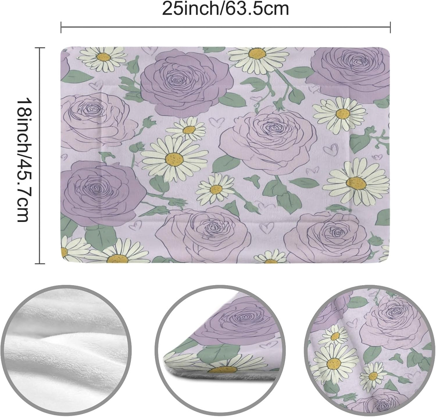 susiyo Spring Artistic Purple Daisies Dog Bed Mat - Super Soft & Warm Pet Pad, 25x18 Inch Machine Washable Mat for Small Medium Dogs, Couch Protector, Crate & Travel Bed Topper