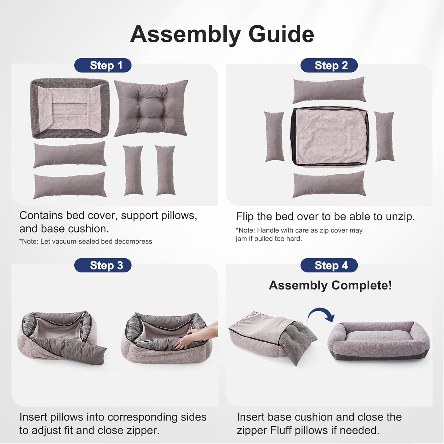 FURTIME Washable Dog Bed Large Sized Dogs, Washable Comfy Fluffy Large Dog Bed, Removable Zipper Cover Machine Wash, Soft Orthopedic Bed Durable Pet Cuddler with Anti-Slip Bottom, 36"x27"x8", Grey