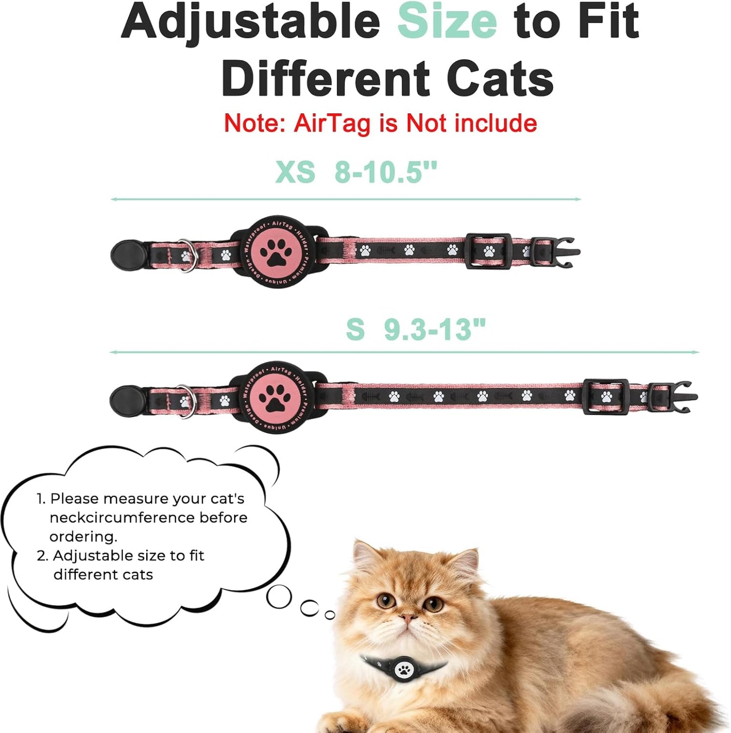 Airtag Cat Collar Breakaway, Reflective Cat Collar with AirTag Holder and Bell, Compatible with Apple Air Tag, Comfortable Padding, Adjustable, Durable (Pink, XS)