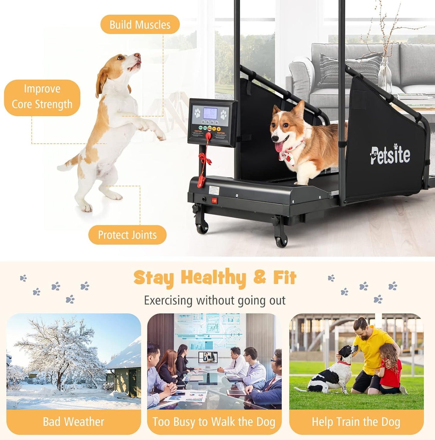 PETSITE Dog Treadmill, Pet Dog Running Machine for Small & Medium-Sized Dogs, Pet Fitness Treadmill with LCD Display Screen, 220 LBS