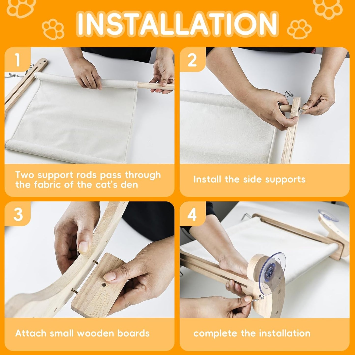 4-in-1, Wooden Cat Window Perch,cat Bed, Sturdy Oak Hammock,Suitable for Indoor Cats to Rest and Play. It can be Used as a Hammock, a Resting Area by The Window, a Cats Bed, a cat Rocking Toy