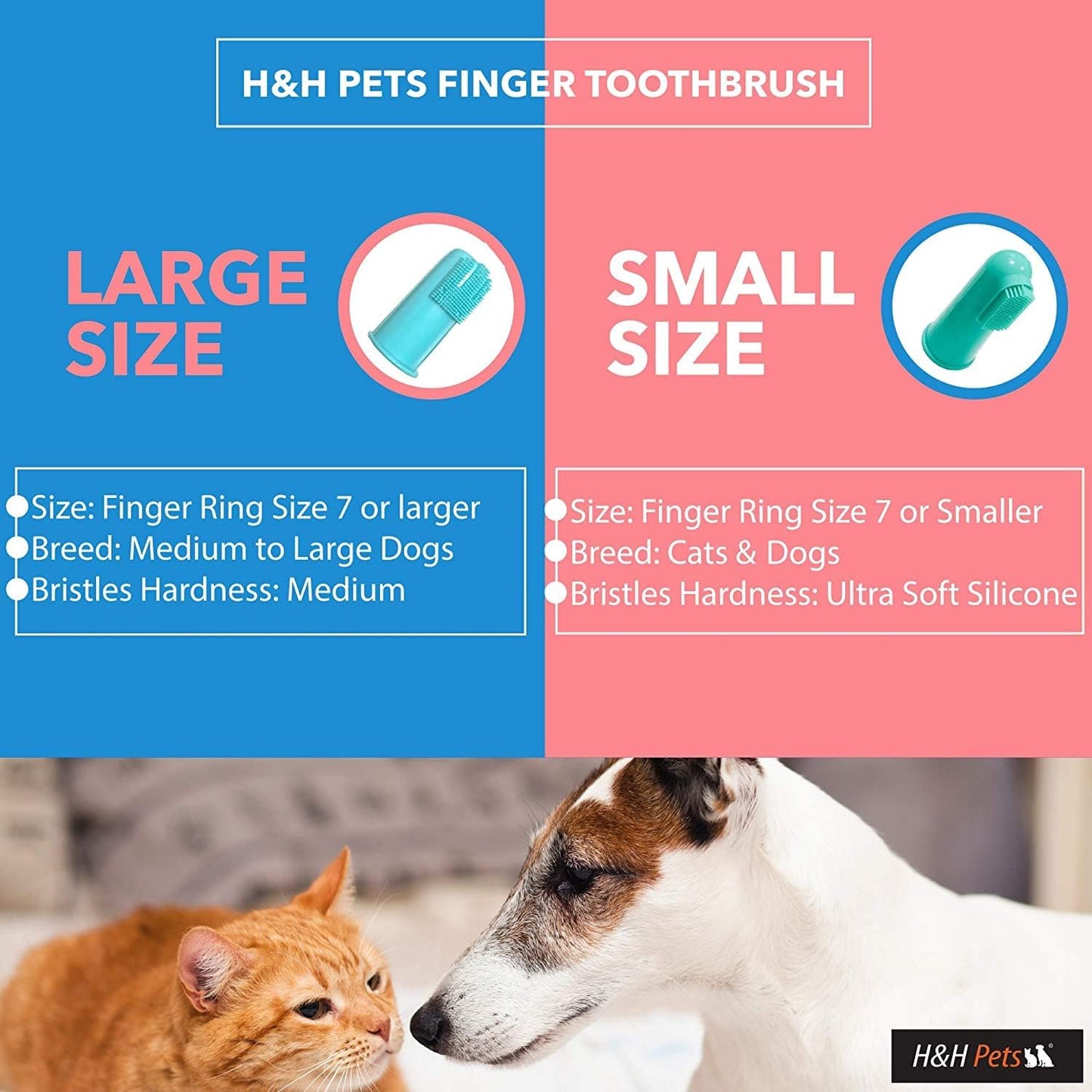 H&H Pets Dog Finger Toothbrushes - Professional Pet Finger Dental Brush Set for Dogs Puppies Cats, Soft Bristles, Size Large 8 Count