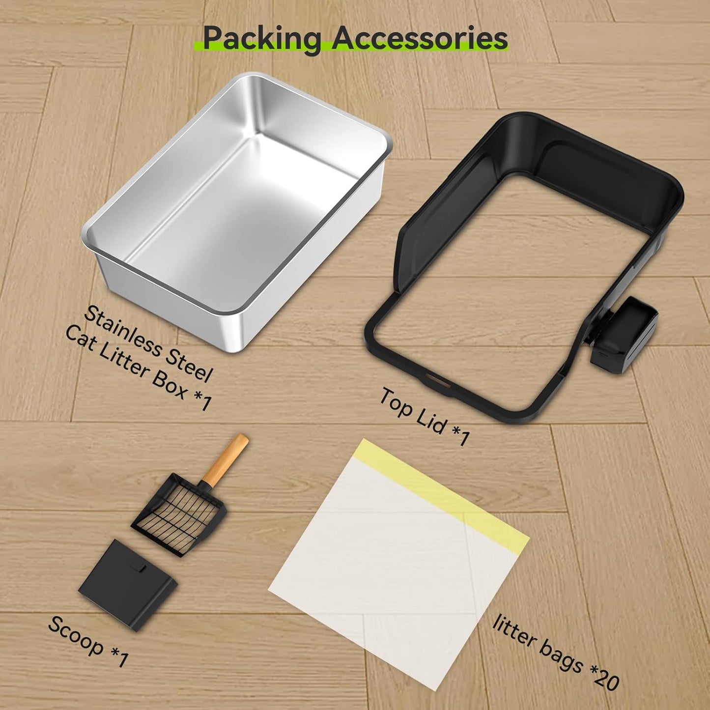 Stainless Steel Litter Box, Large Metal Cat Litter Boxes with High Sided for Big Cats Multiple Cats 24"X20"X16"