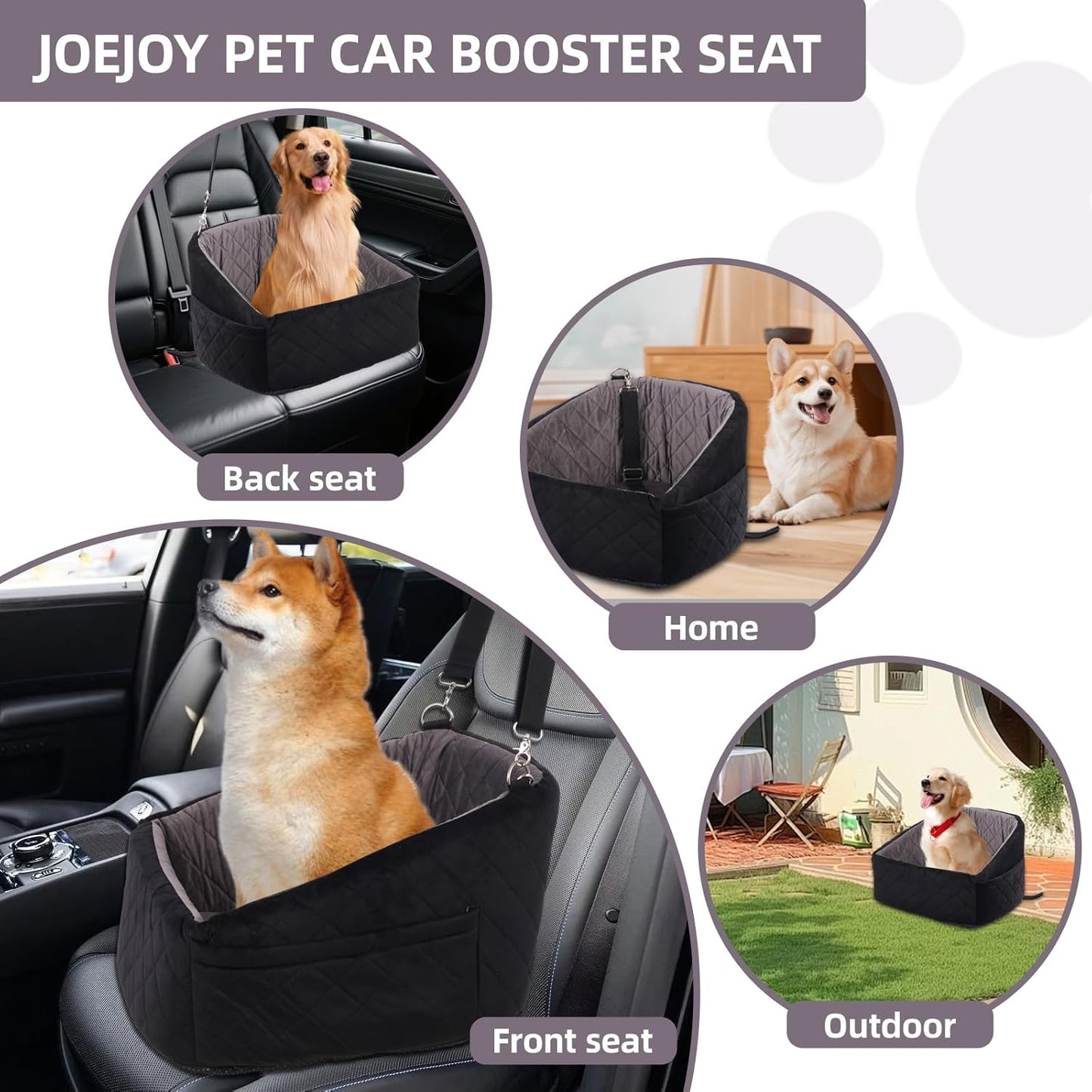 Small Dog Car Seat Booster Soft Thick Cushion for Pets Under 30lbs Detachable & Machine Washable 2 Safety Belts & Storage Pockets Secure Travel Bed for Compact Cars