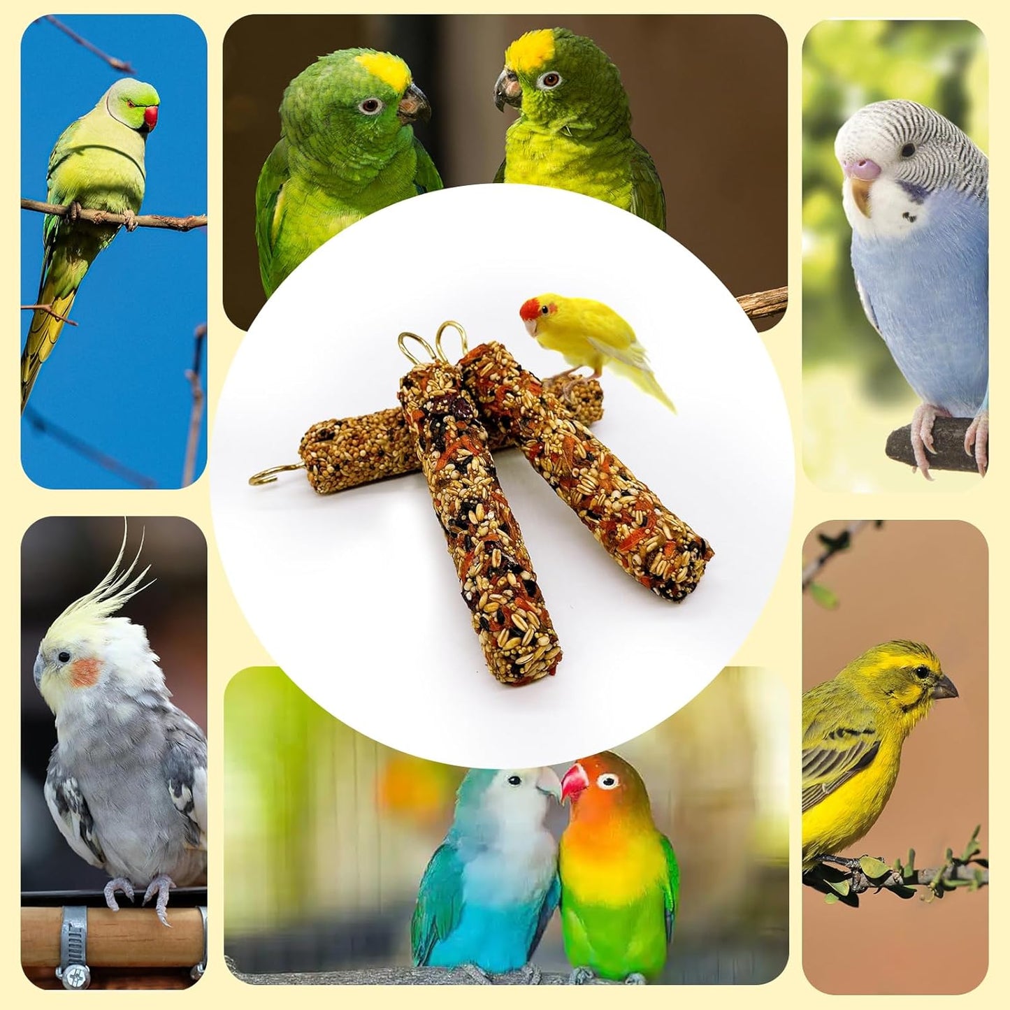 3PCS Parakeet Treat,Natural Parrots Treat Sticks,Vegetable & Grain Style Sticks,Bird Treats for Cockatiel Lovebirds Budgies Canary Finches Myna Conure
