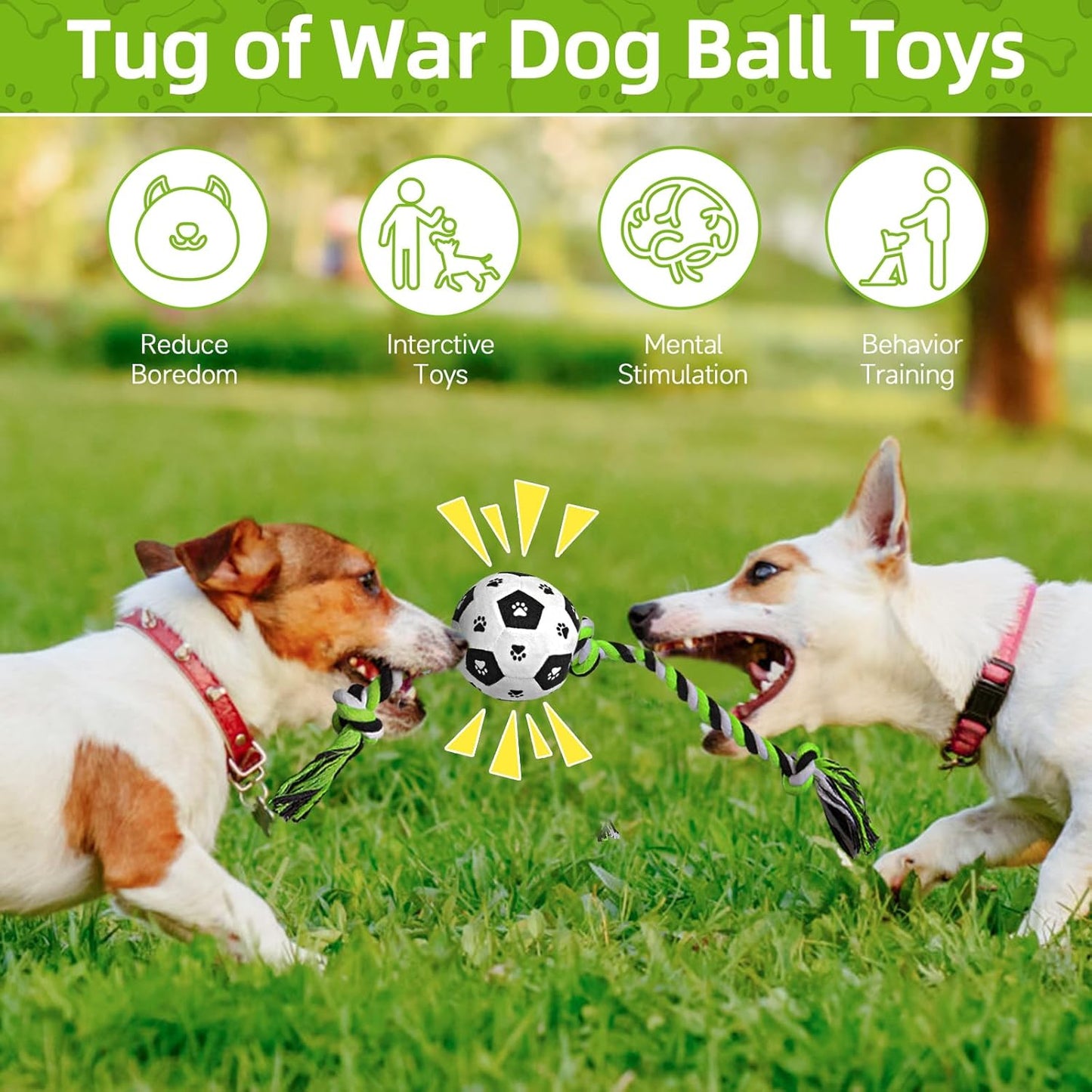 QDAN Dog Rope Toys for Small Medium Puppy, Soccer Ball for Dogs, Outdoor Dog Toys (Black)