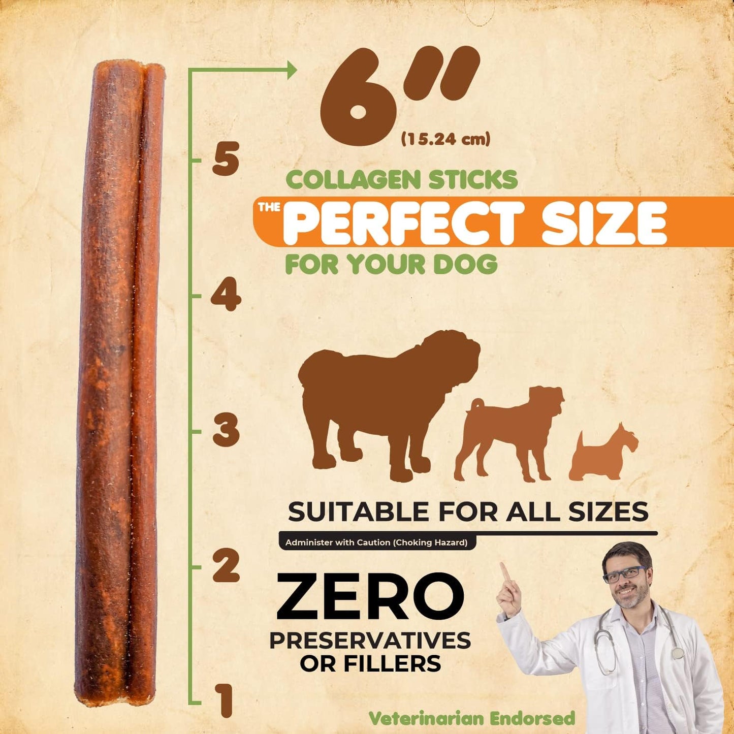 Makondo Pets Collagen Sticks 100% Natural Beef Dog Chews, 6” Premium Dog Treats for Training Puppies & Adults, Zero Filler or Preservatives, 12Pcs of Corium