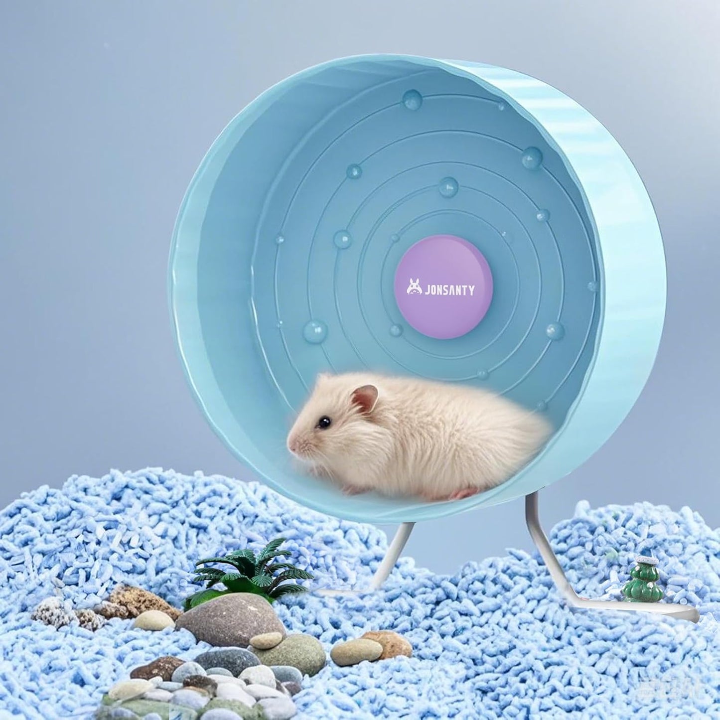 8.4" Silent Hamster Wheel, Non-Slip Track, Exercise, Release Stress, Relieve Anxiety, Adjustable Height Stand, for Syrian Dwarf Hamster, Gerbil, Mice, Other Small Medium Sized Pets, Blue