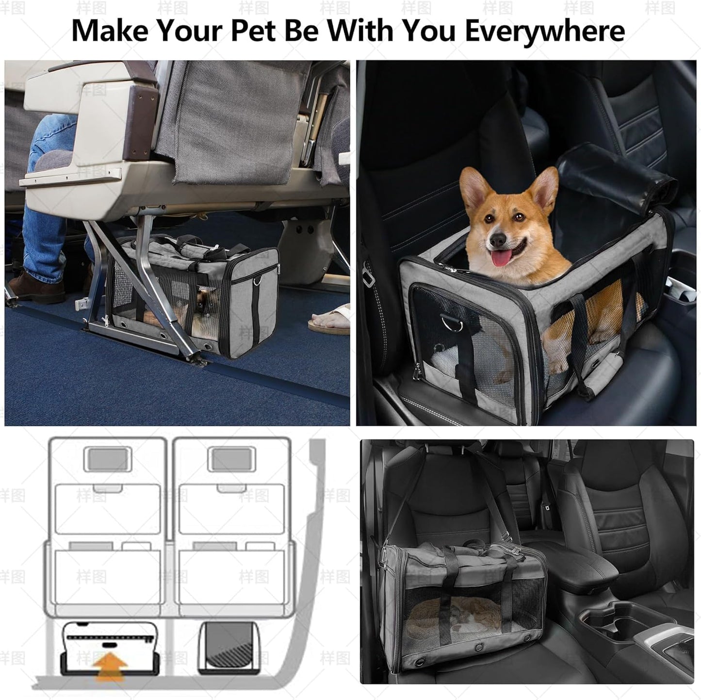 Soft Sided Cat/Dog Carrier,Collapsible Mesh Pets Travel Carriers for Pet/Puppy with Shoulder Strap & Removable Mat,Top Load Small Dogs/Cats Carry Bag Up to 25 Lbs(Grey - L)