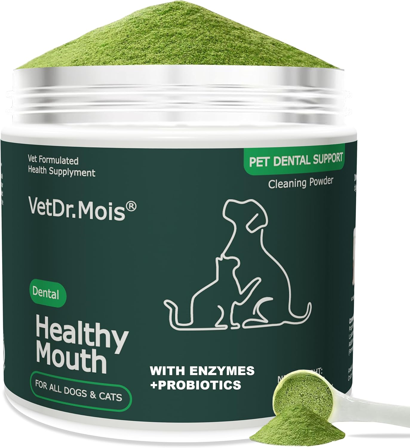 Dog Teeth Cleaning Powder, Dog Dental Powder and Cats Breath Freshener, Plaque Off Pet Tooth Cleaning lab co, Bad Breath & Tartar Remover for Dogs, Dog Teeth Cleaning with Enzymes 120 Day Supply, 120g