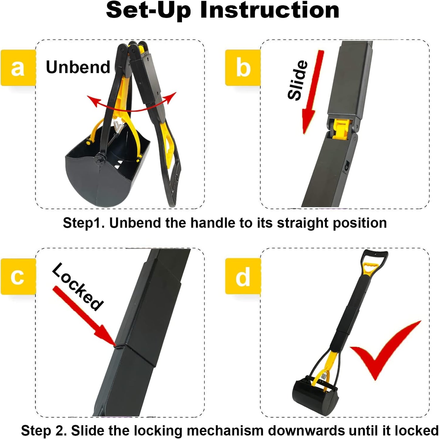 32“ Tall Pooper Scooper, Large Pooper Scooper for Dogs Heavy Duty, Dog Pooper Scooper with Long Handle & High Strength Durable Spring, Foldable Dog Poop Pick Up