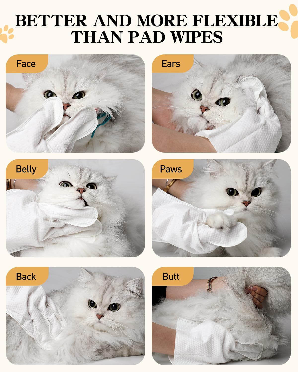 Pet Glove Wipes for Dogs and Cats, Disposable Finger Cleaning Gloves, Gentle Pet Wipes for Paws, Face & Ears, Deodorizing & Moisturizing, Soft & Thick Dog Wipes for Daily Grooming