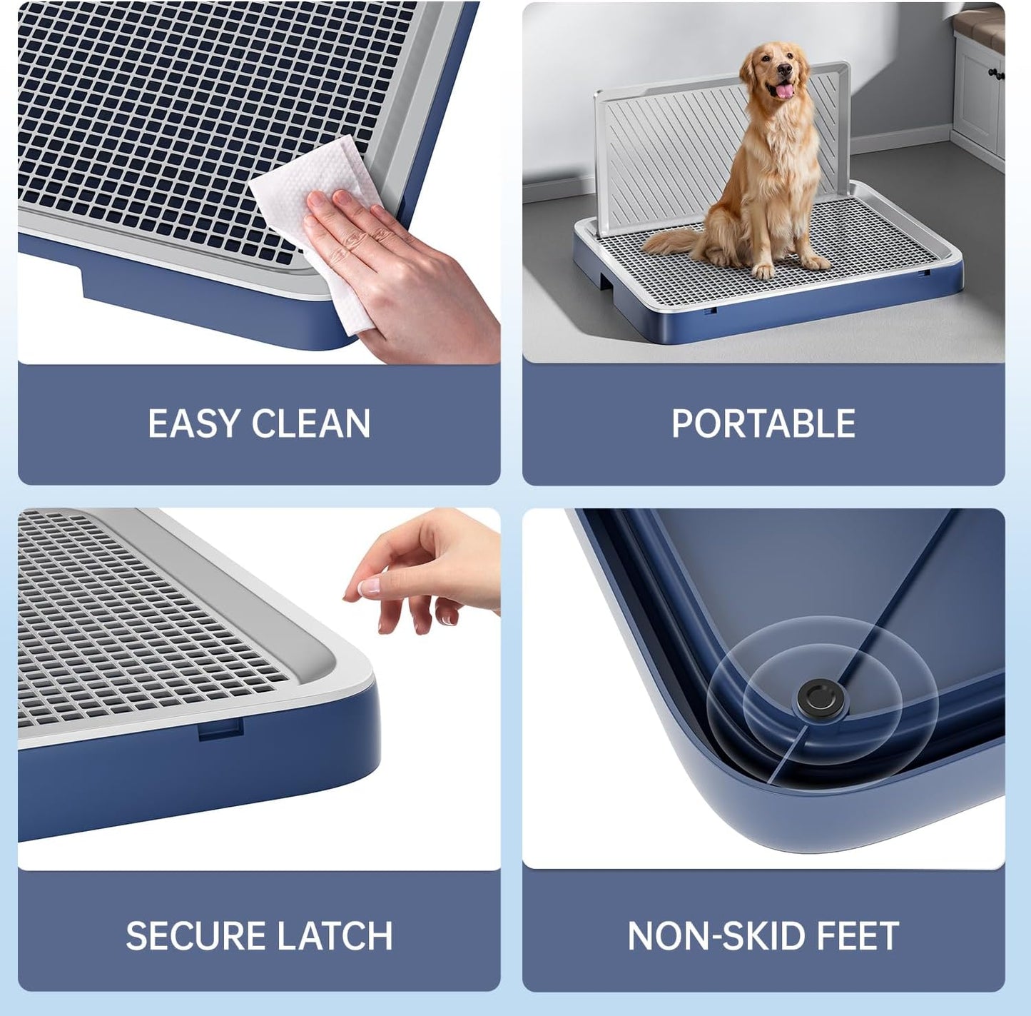 Indoor Dog Potty Tray with High Wall,25.59"X19.69" Pee Pad Holder,Dogs Litter Box,Mesh Training Toilet for Puppy and Small Size Dog,Housebreaking Supplies, Pet Products (Blue)