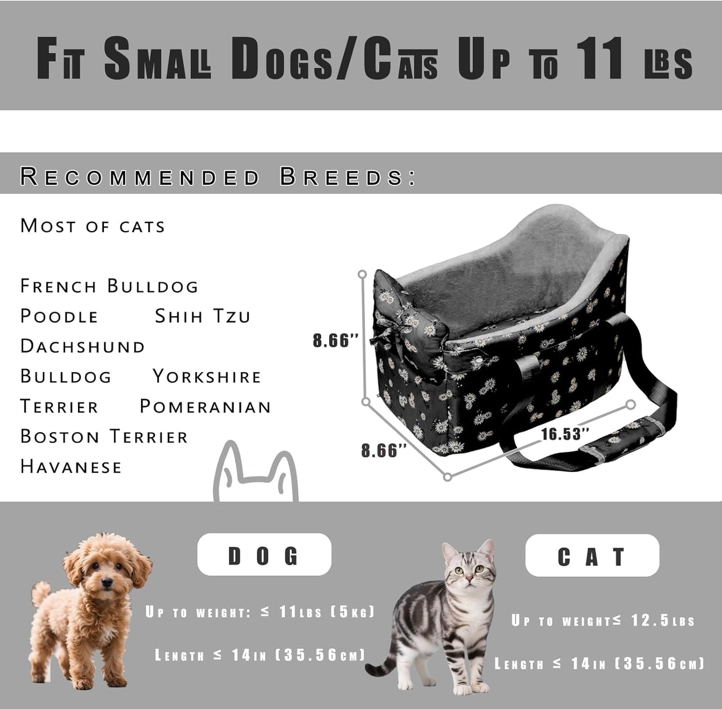 Cullaby Center Console Dog Car Seat for Small Dogs Chihuahua or Yorkie Anti-Anxiety Anti-Collapse Booster Armrest Pet Bed | Secure Portable Seat for Compact Cars (Black, Up to 11 lbs)