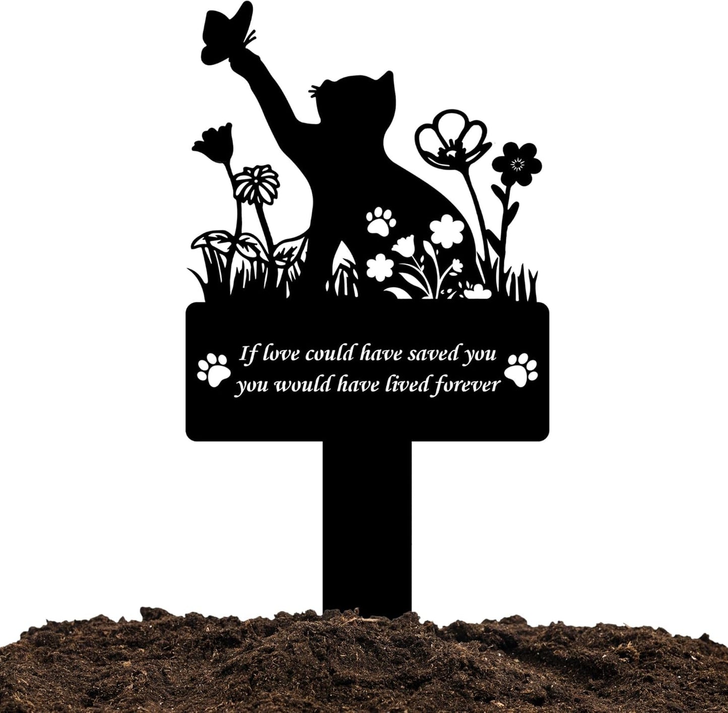 If Love Could Saved You Cat Grave Marker – 12in Metal Pet Memorial Plaque with Butterfly Design, Weatherproof Cat Headstone for Indoor or Garden Remembrance, Sympathy Gift for Loss of Pet