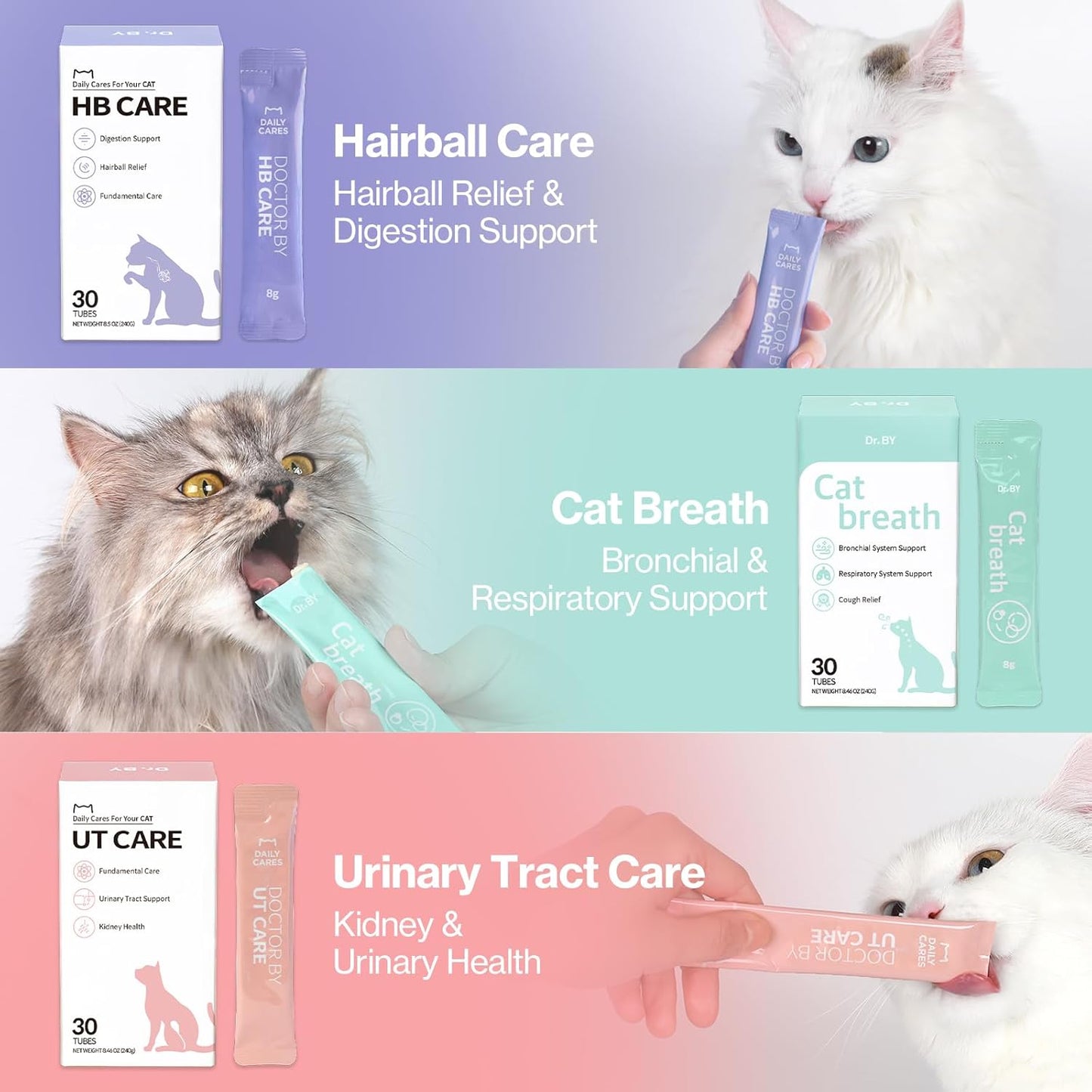 Doctor By HB Care Cat Hairball Supplement-Hairball Treatment for Cats Furball Control Relief Remedy & Digestive Support with Omega-3, Chitosan lickable Formula Individuallly Packaged (1Pack, 30 Count)