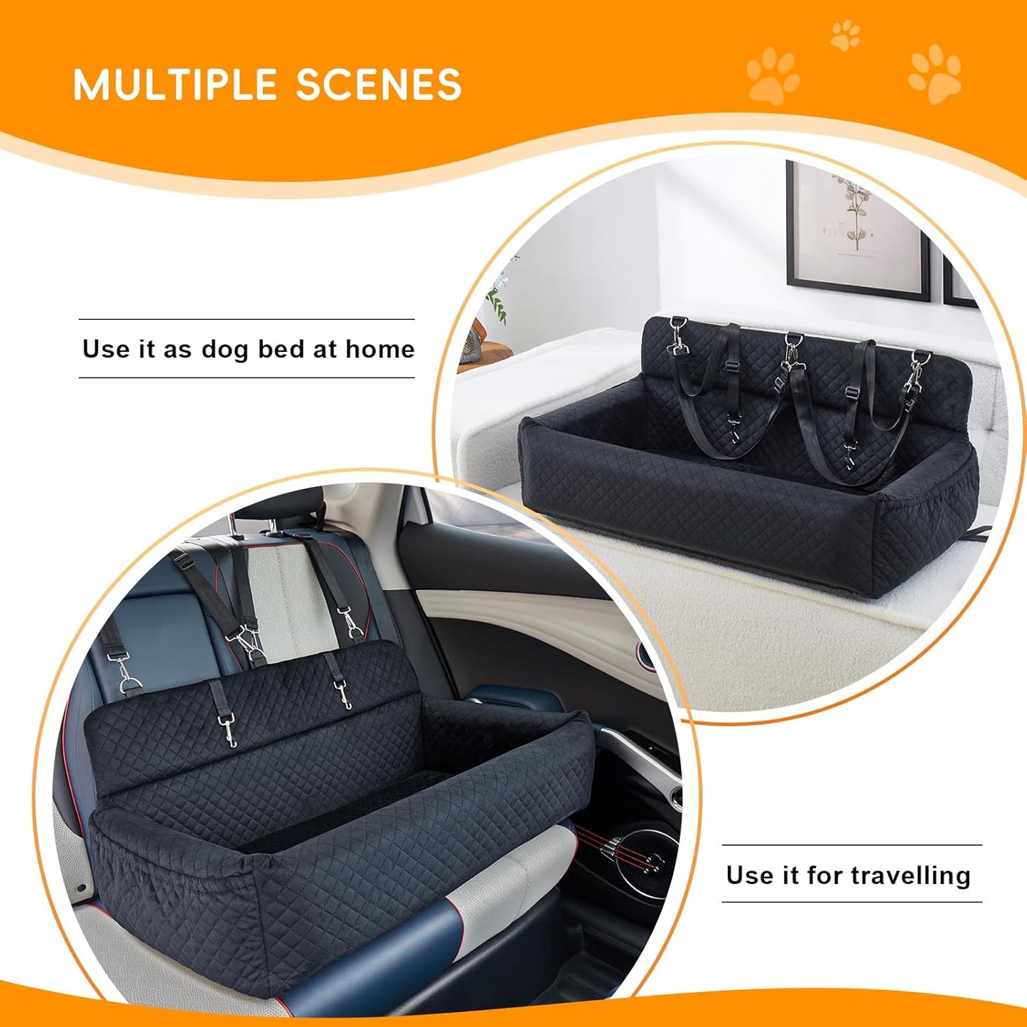 Dog Car Seat for Large Medium Dog,Washable Dog Booster Seat for Medium Large Dogs,Multi-Functional Dog Booster Seat with Thick Cushion, Safety Leashes Dog Sofa Cushion & Travel Dog Bed (Black, 90cm)