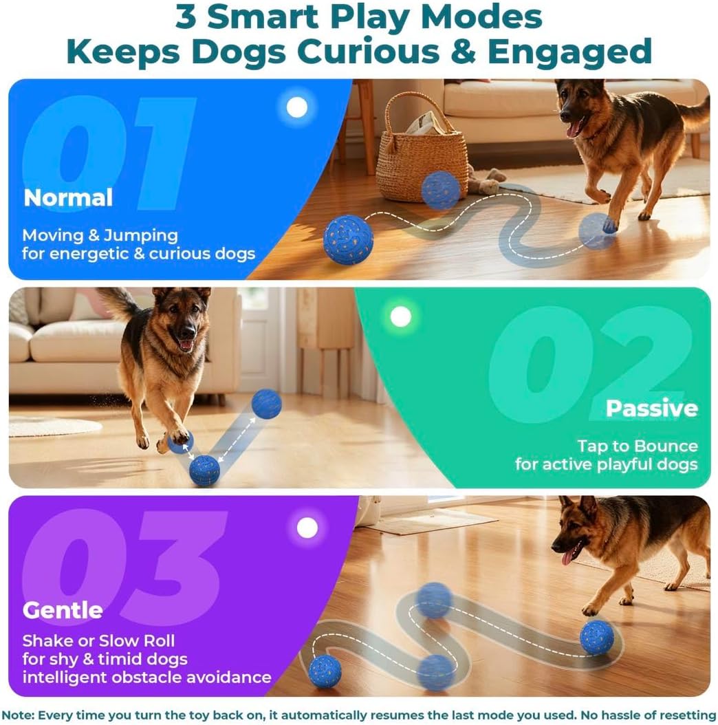 CatPrint Smart Interactive Dog Toy Ball – Automatic Moving, Bouncing & Rolling, 3 Modes, Chew-Proof E-TPU Shell, Waterproof, Rechargeable,Dog Ball for Medium and Large Dogs,Blue Vine