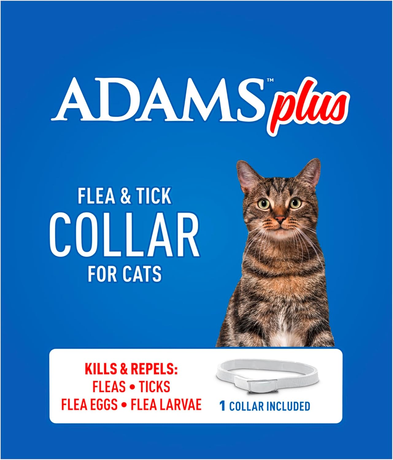 ADAMS Plus Flea & Tick Collar for Cats, Breakaway Collar, 1 White Collar, 7-Month Protection, Kills & Repels Fleas, Flea Eggs, Flea Larvae and Kills Ticks, Tick Nymphs, and Tick Larvae
