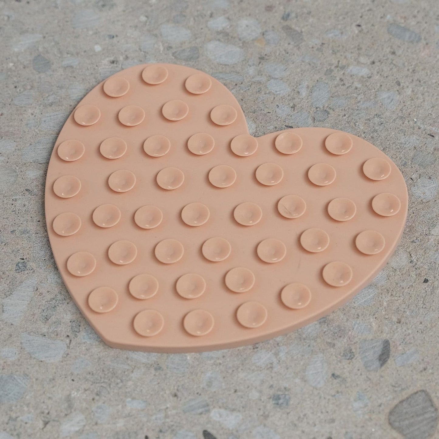 Enrichment Lick Mat: Blush Pink Heart - Grooved Silicone Dog Feeding Dish, Spread Food Or Treats onto The Mat, Pet Soothing, Suction Back