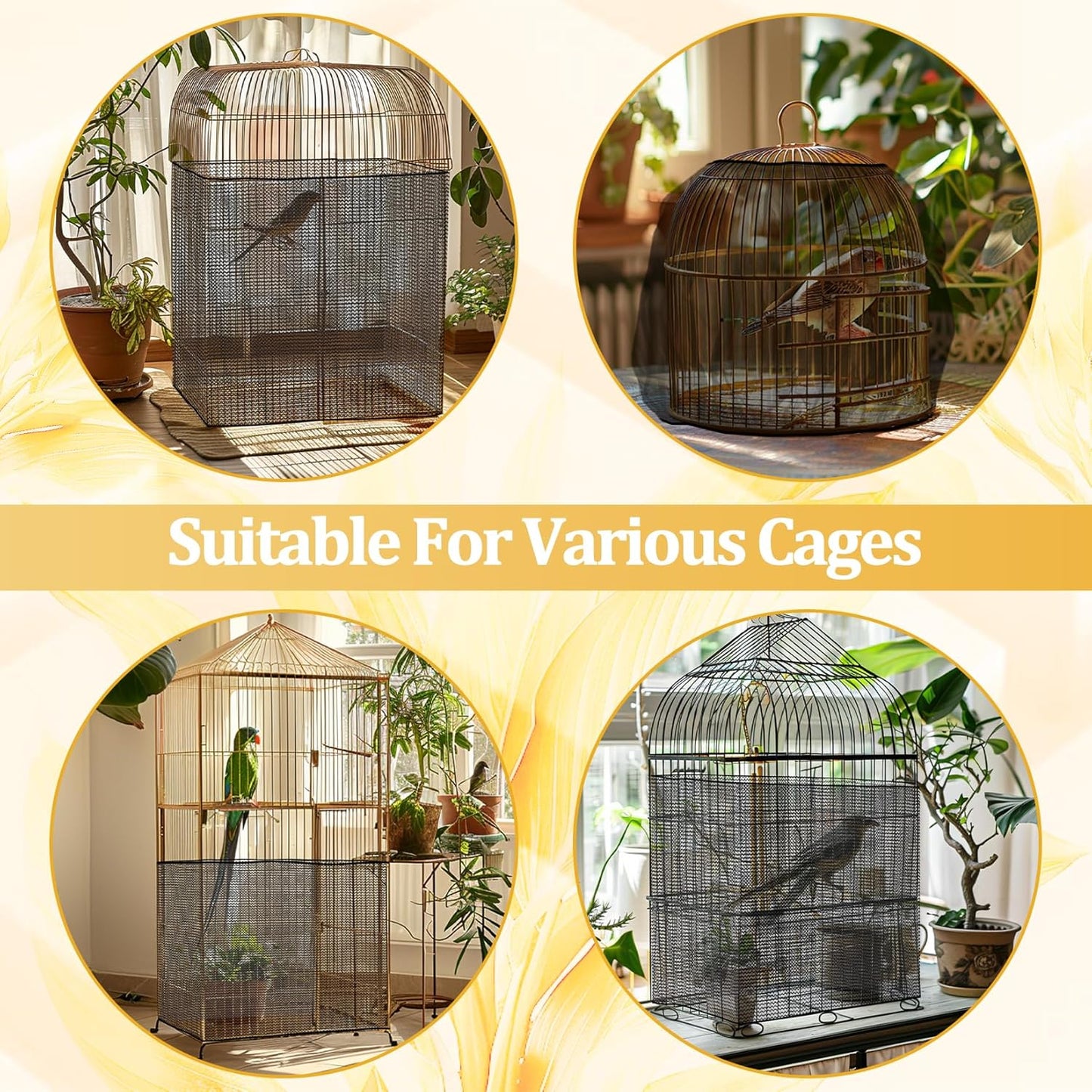 2 Pcs Bird Cage Cover - Bird Cage Seed Catcher Bird Net Bird Cage Skirt Nylon Nesh Bird Cage Net for Round Square Canary Parakeet Cockatiel Pigeon Budgie Quail Large Tall Big Bird Cage