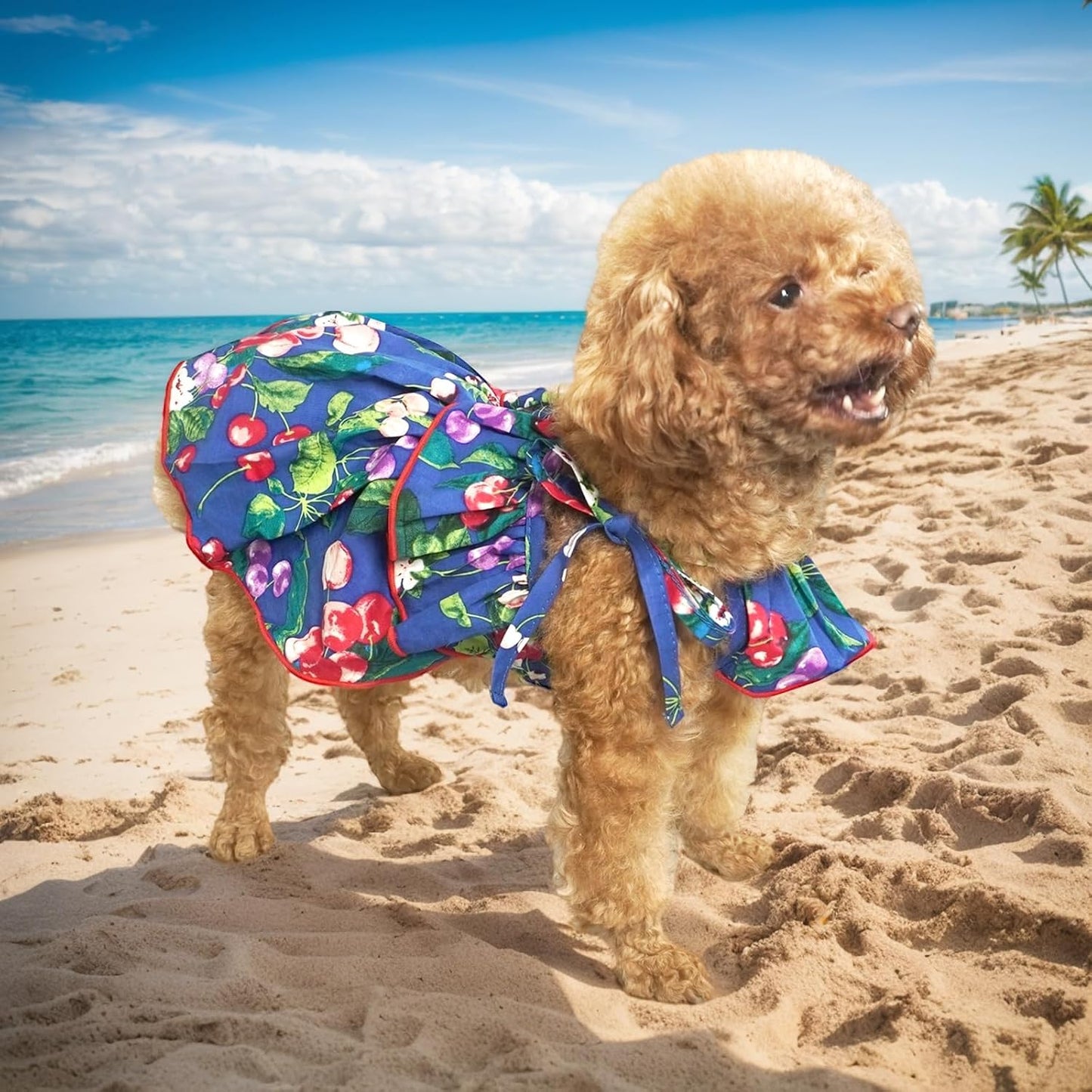 Dog Dress, Dog Party Dress and Dogs Summer Flower Dresses with Lace-Up