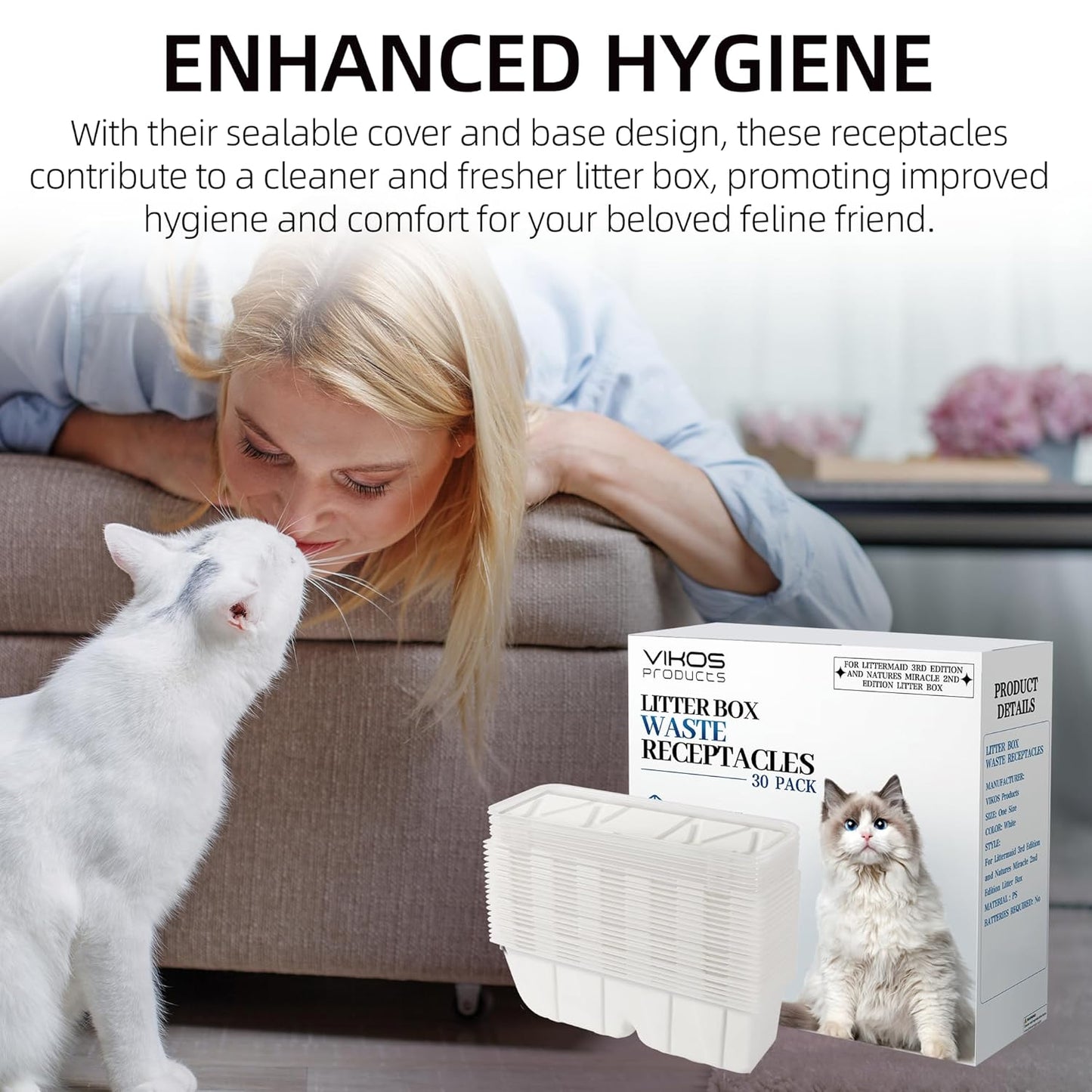 30-Pack Disposable Litter Box Waste Receptacles Compatible with Littermaid 3nd Edition & Nature's Miracle 2nd Edition Automatic Cat Litter Box, Convenient & Odor-Free Disposal