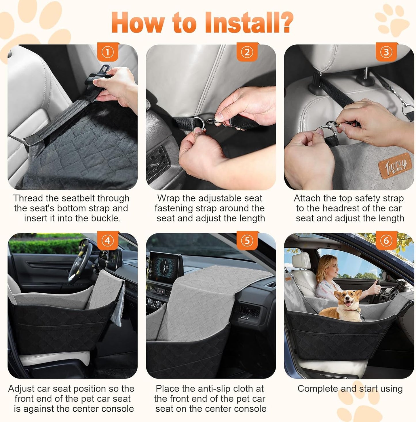 Elevated Dog Car Seat, Dog Booster Car Seats for Small & Medium Breeds Up to 35lbs, Fully Detachable and Washable, Memory Foam Pet Carseat with 2 Storage Pockets & 3 Safety Belts, Black & Gray