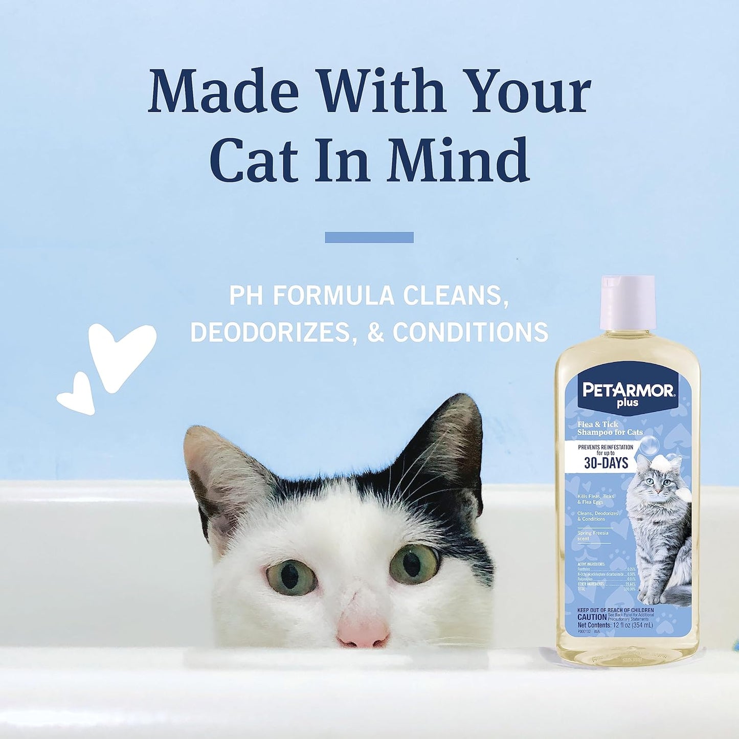 PetArmor Plus Flea and Tick Shampoo for Cats, Kills and Prevents Against Fleas and Ticks, Spring Freesia Scent, 12 fl. oz.