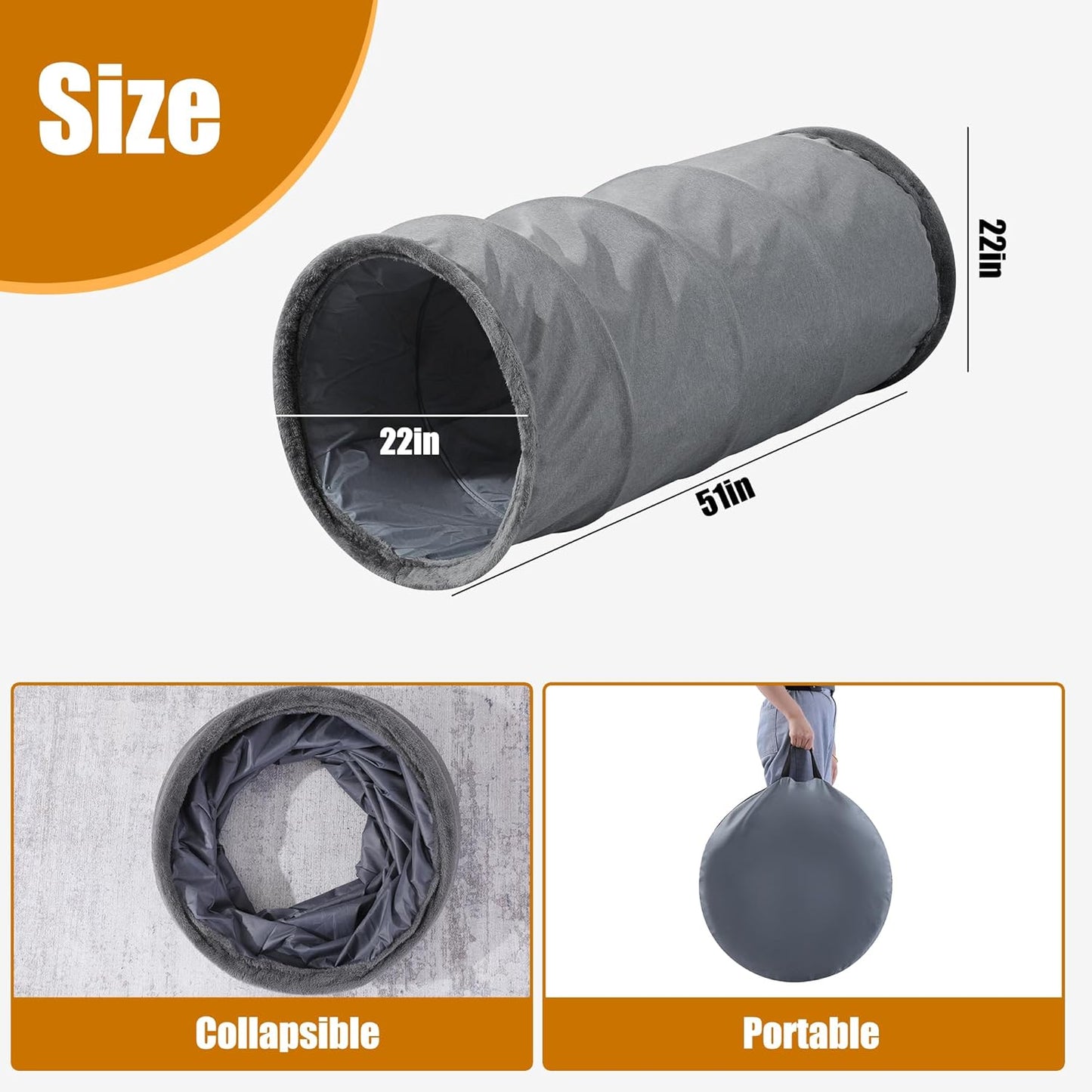 HOMBYS Extra Large Dog Tunnel for Large Dogs, Cats & Adults, Jumbo 22x22x51 Inches, Collapsible Play Tunnel
