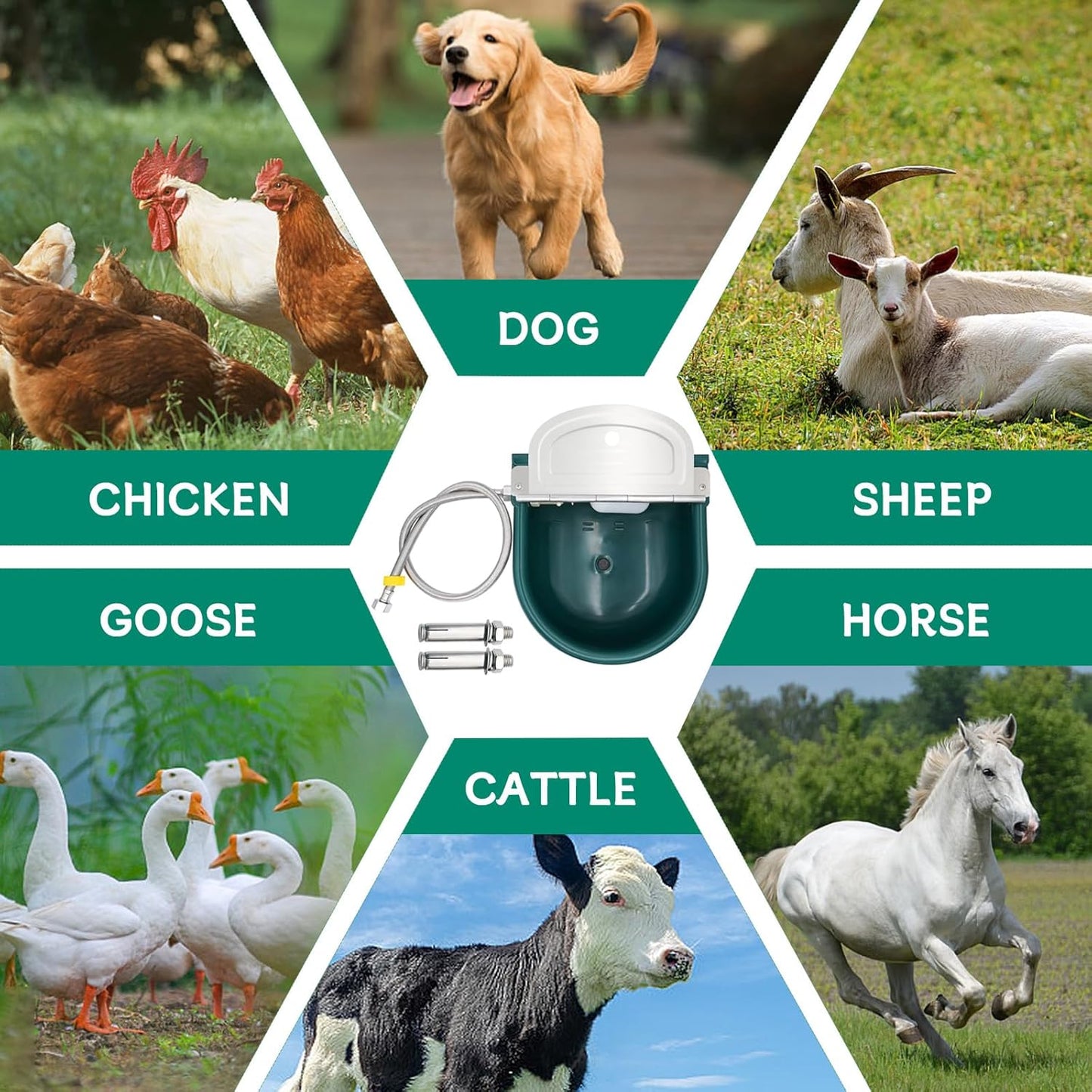 Automatic Water Bowl, Livestock Waterer for Cattle Dog Horse Goat Sheep, Outdoor Animal Drinking Water Trough Bowl with Float Valve (39.37 Inch Pipe)