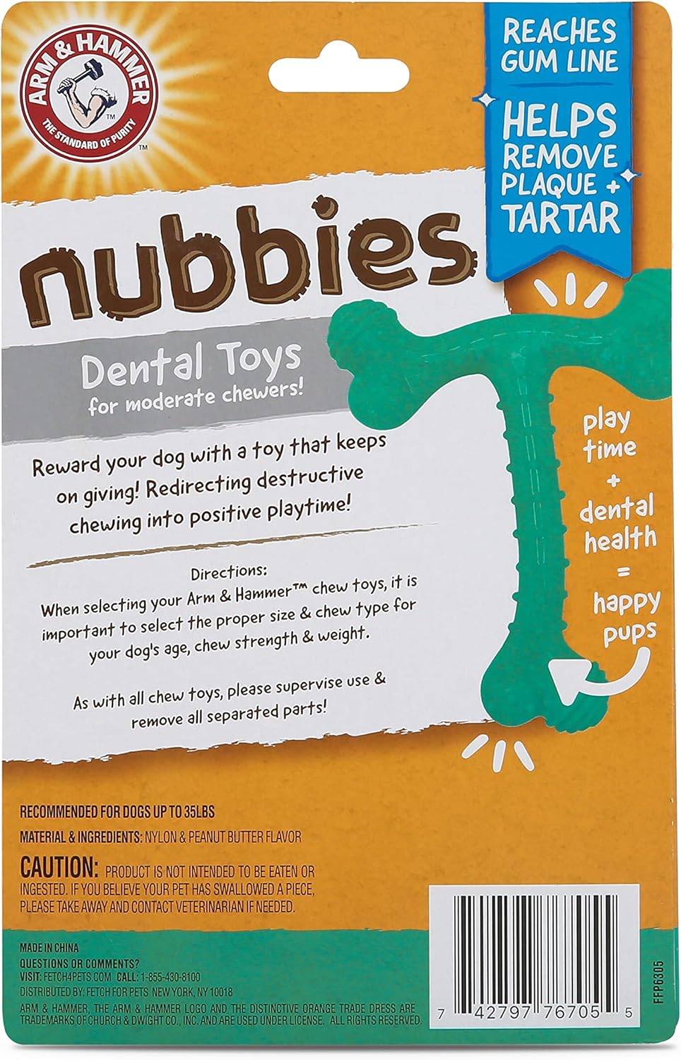 Arm & Hammer Nubbies T-Bone Dental Dog Chew Toys, Peanut Butter Flavor - Durable Nylon Chewing Toys for Dogs, Done Bone Toy, Teeth Cleaning Bones for Chewers Help Remove Plaque and Tartar