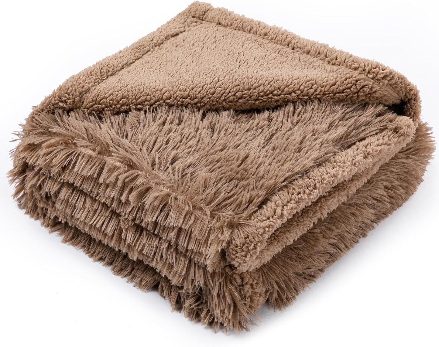 Winter Brown Waterproof Calming Pet Blankets for Dogs Waterproof Long Faux Fur Fluffy Blanket for Doggie Cats Sherpa Fleece Warm Couch Sofa Beds Covers(Brown,L-65x57in)