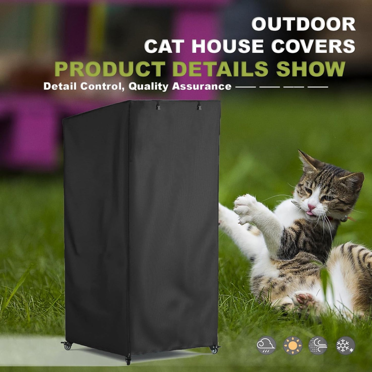 Outdoor Cat House Cover,Large Catio Cat Enclosures Dust Protection Cover, 600D heavy-duty waterproof tarpaulin , 100% Waterproof, 24.5"L x 23.4"W x 62.8"H ,Black