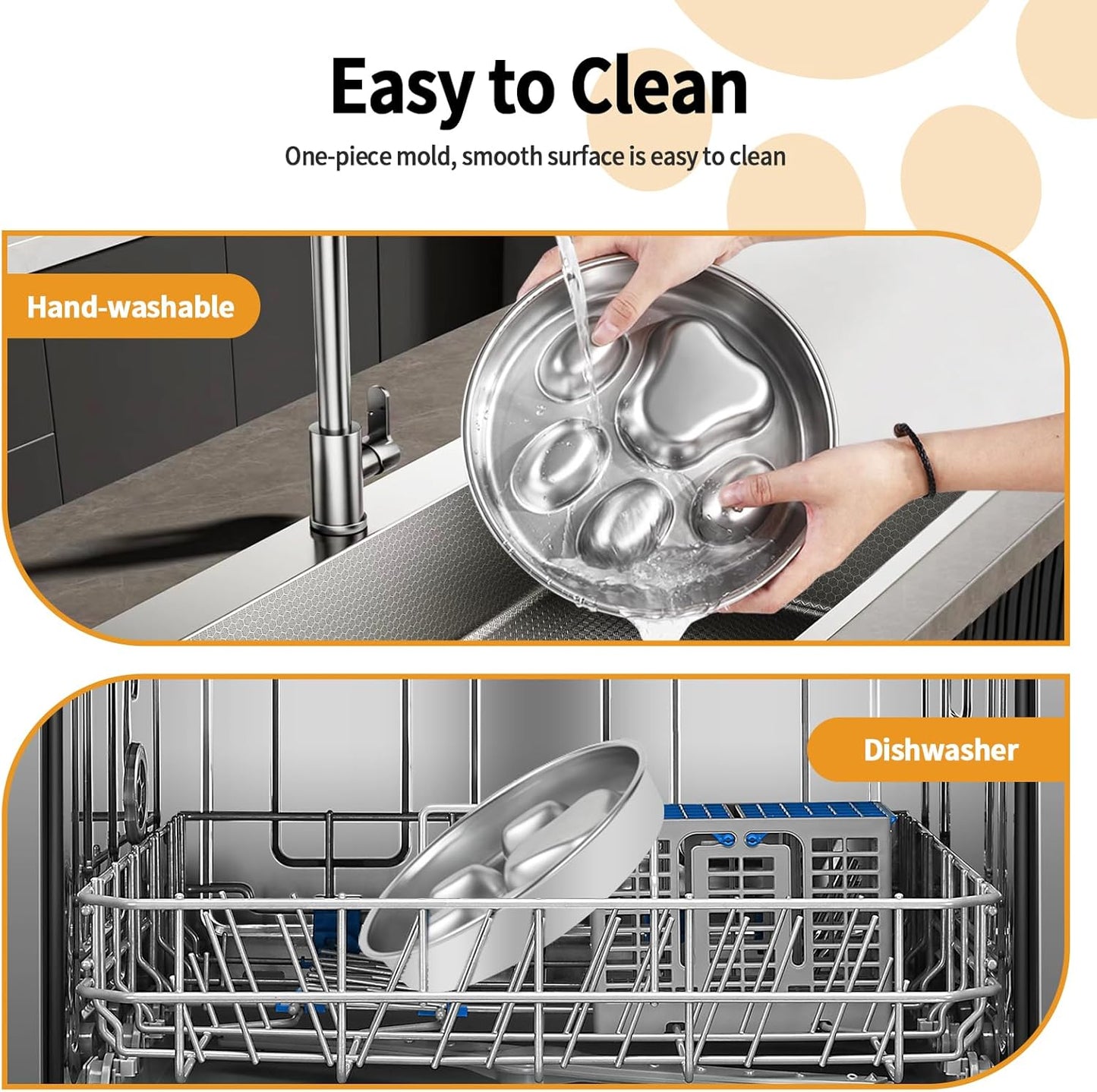 Slow Feeder Dog Bowl - 2-in-1 Stainless Steel Pet Bowl (8.27"x1.57", 33.8oz) with Non-Slip Base - Reversible Paw Design for Small/Medium/Large Dogs - Helps Slow Fast Eating for Dry & Wet Food