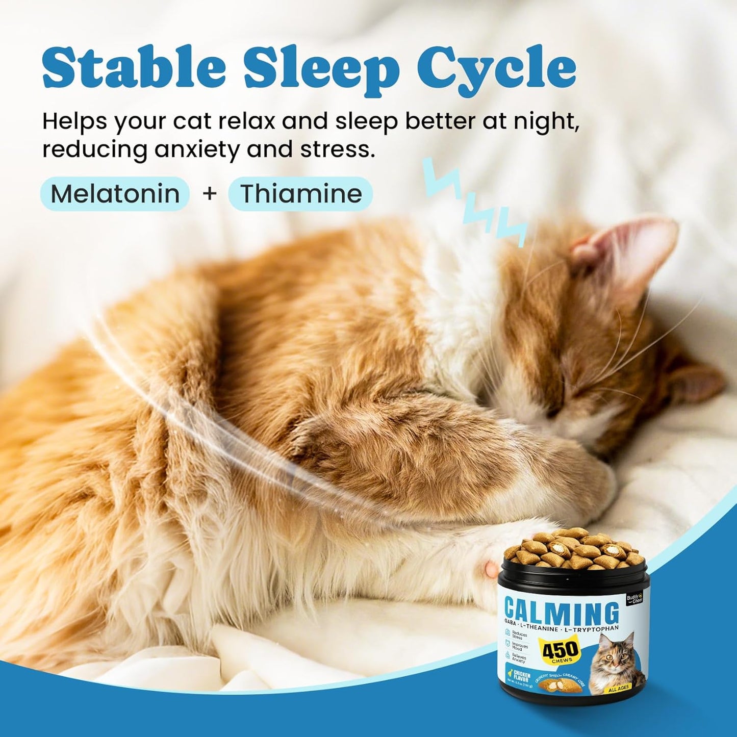 Cat Joint Supplement with Glucosamine for Mobility & Flexibility Support & Calming Cat Treats with GABA & Melatonin for Stress & Relaxation Support – 450 Chews